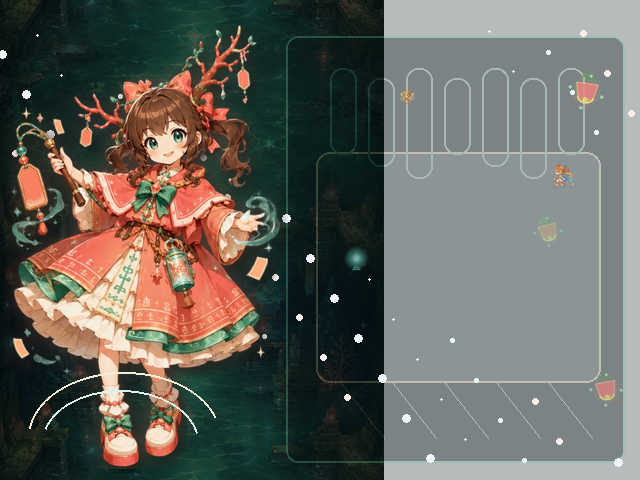 Koraru standing inside the glowing Jade Garden game interface