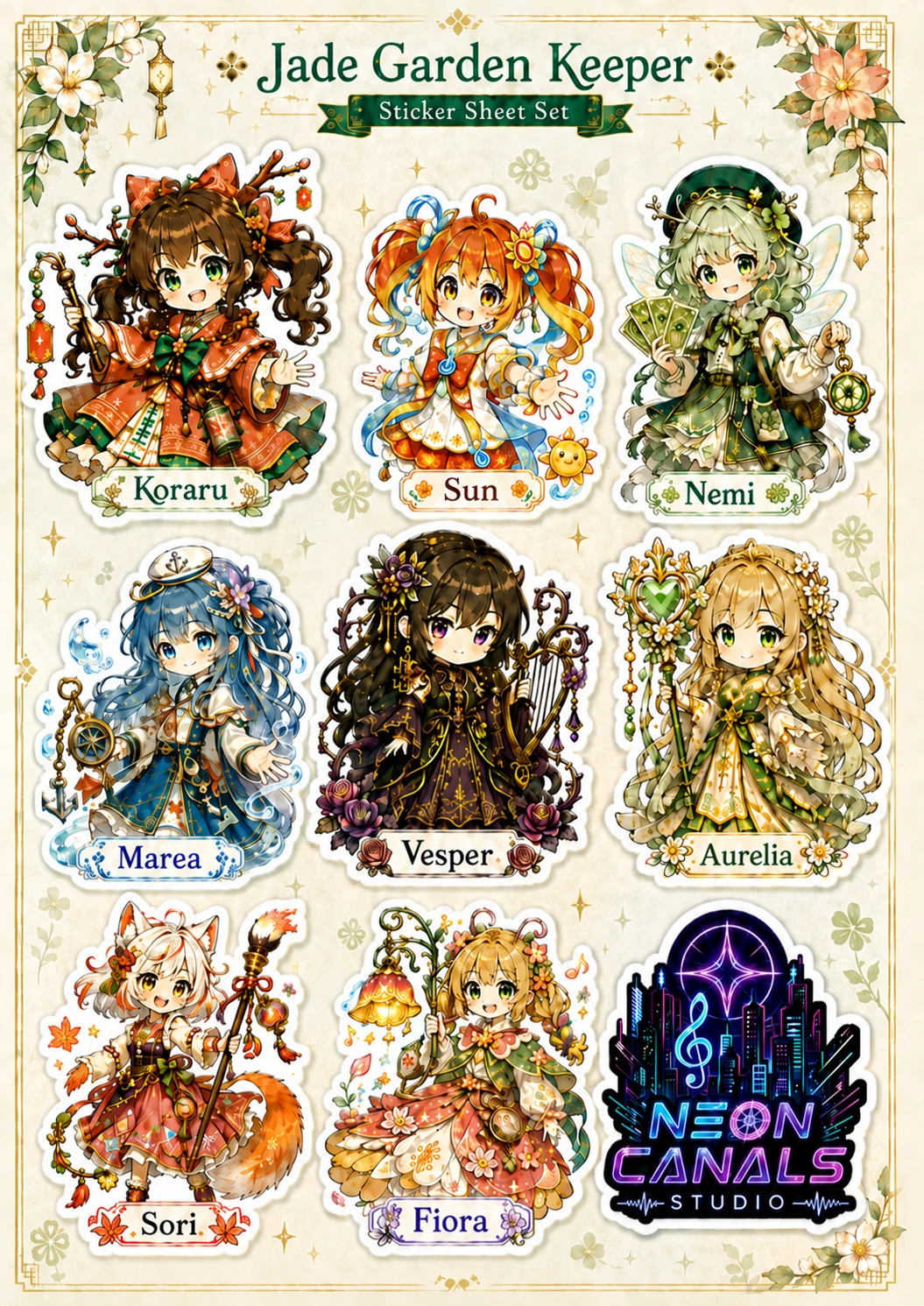 Jade Garden Keeper character sticker sheet